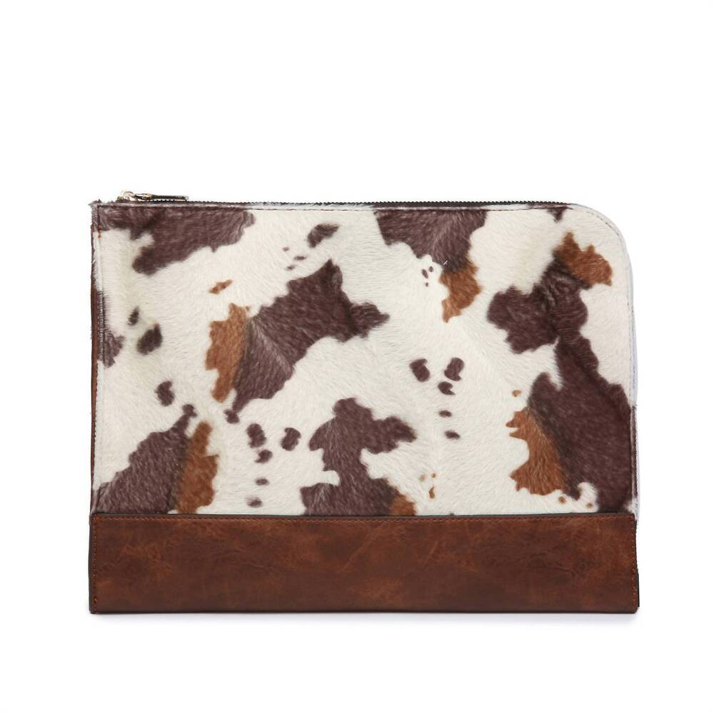 NEW JEN & CO. women's adele faux cow laptop sleeve in brown